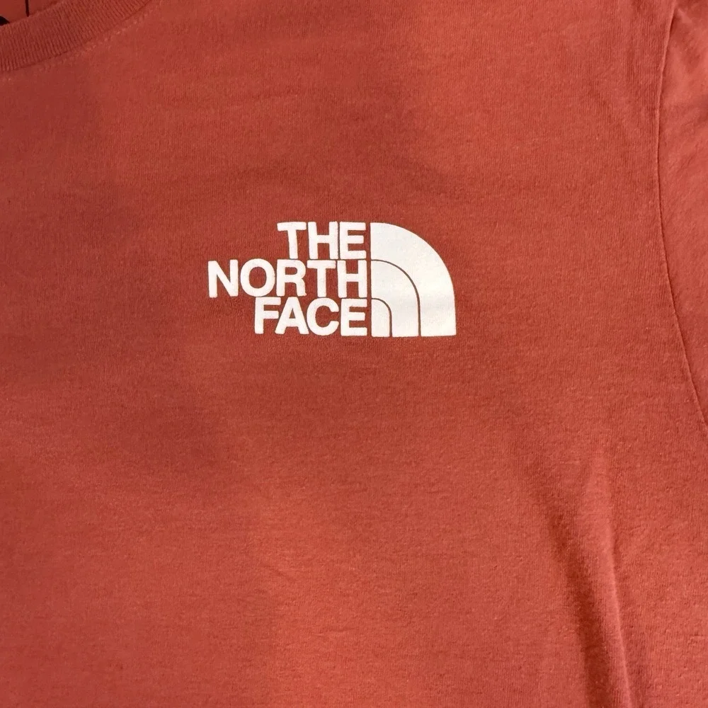 The North Face T Shirt Mens L Orange Logo Back Graphic Outdoor Hiking